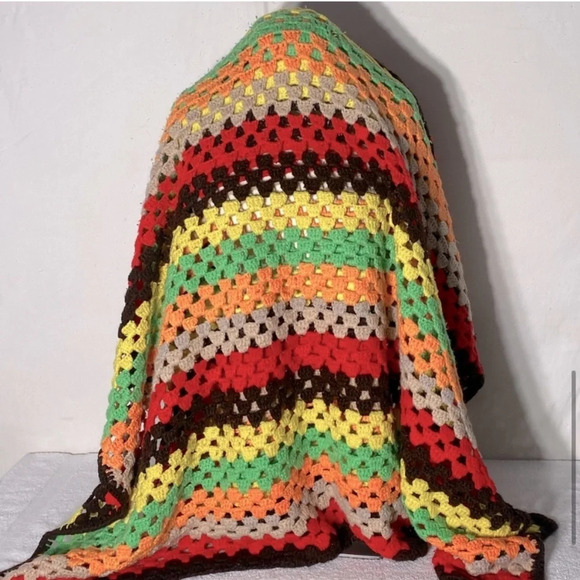 Vintage Handmade Striped Crochet Afghan  Throw Blanket - Picture 9 of 12